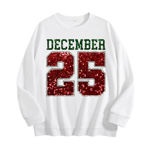 <b>Women's</b> December 25 <b>Glitter</b> Print Crewneck Sweatshirt Casual Drop Shoulder Long Sleeve Sequined Winter <b>Top</b> - Product Image 1