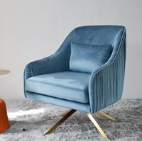 Luxuriöser, hochwertiger, komfortabler, maßgefertigter, moderner nordischer Relaxsessel, Einzelner High-End Blauer Samt-Wohnzimmersessel