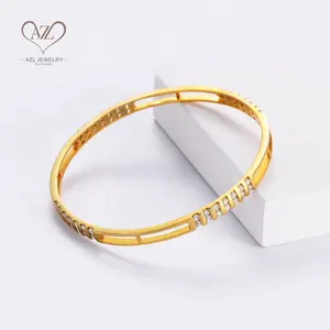 Aizhilin Brazalete De Mujer Zircon Diamond Gold Plated Thin Channel Luxury Ladies Copper Bracelets