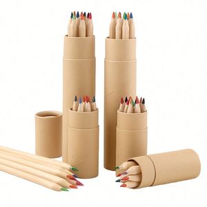 Ensemble de 12 crayons de couleur en bois naturel écologiques pour enfants avec logo personnalisé et mini crayons de couleur en papier - Product Image 1