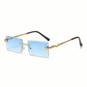 Lunettes de soleil rétro tendance avec logo personnalisé, monture en métal en forme de serpent, UV400, dégradées, sans monture, carrées, pour hommes et femmes - Product Image 3