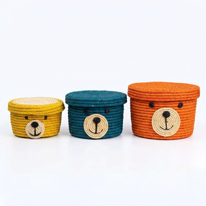 Cestas de Almacenamiento Hechas a Mano de Rafia con Tapa, Naranja, Azul, Amarillo, Decoración para el Hogar Infantil - Product Image 6