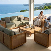 Luxus-Resort Massivholz Teakholz Couch-Set Moderne Outdoor-Möbel Olefin Hochelastischer Schwamm Sofa