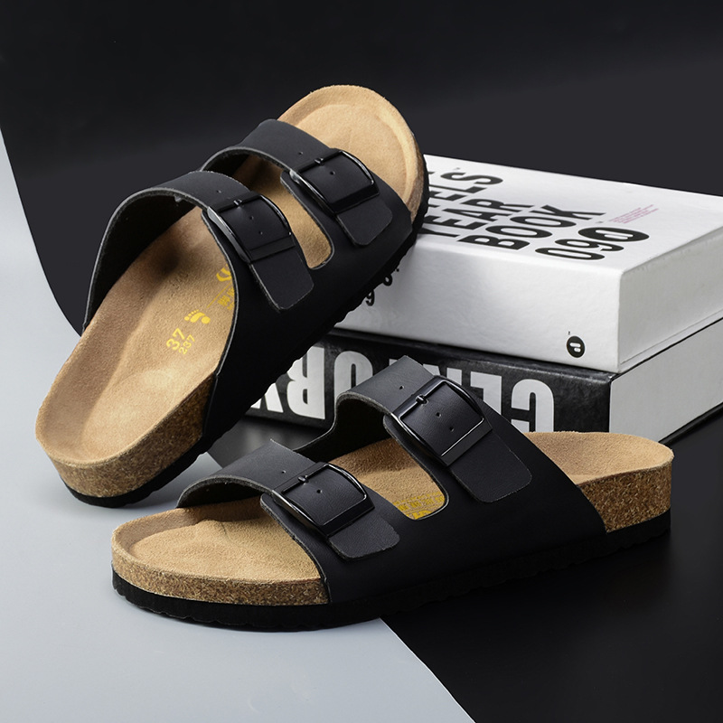 2024 Летняя обувь Birkenstocks Мужская и женская двубортная обувь из пробковой кожи на плоской подошве