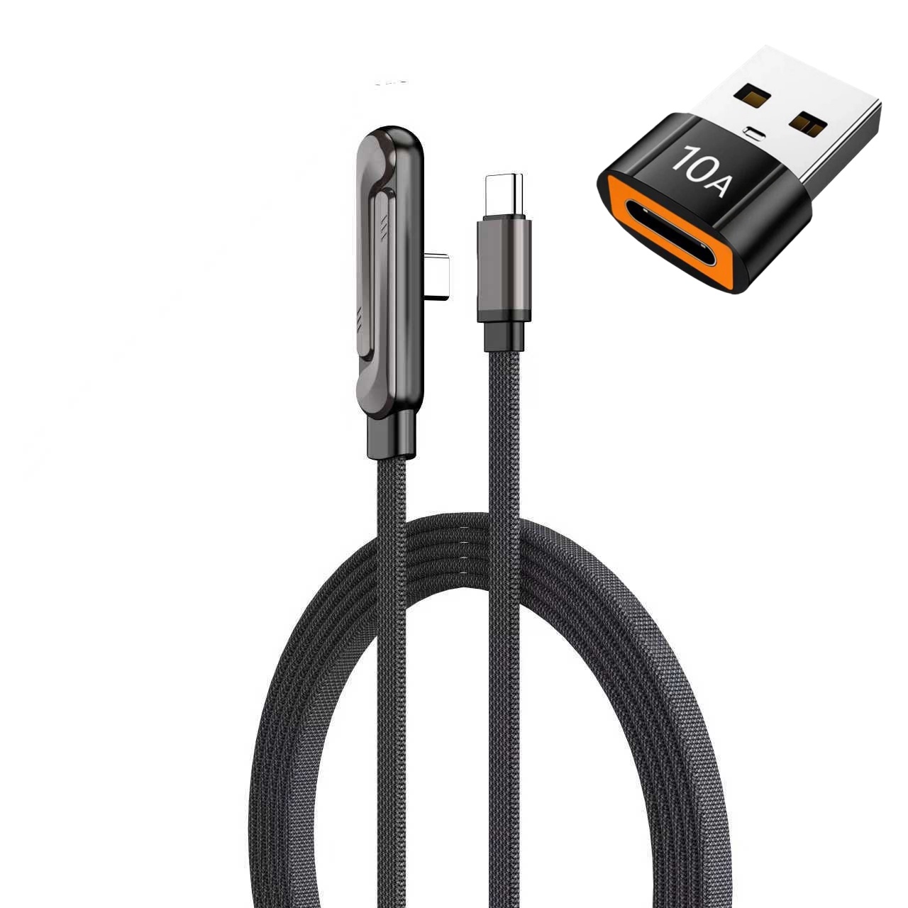 Câble de chargeur et support invisible 2-en-1 C-C avec adaptateur - Noir