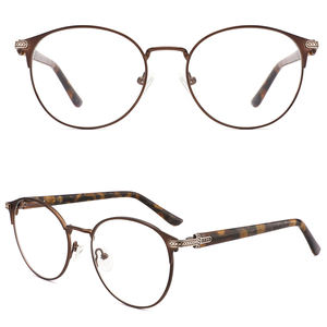 إطارات نظارات معدنية فاخرة دائرية الشكل للرجال والنساء، نظارات أنيقة بتصميم عصري مع أذرع من الأسيتات بنقشة الفهد - Product Image 4