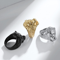 Bague pour homme en acier inoxydable plaqué or 18 carats avec tête de lion et accent diamant pour mariage, fiançailles, cadeau, fête, anniversaire