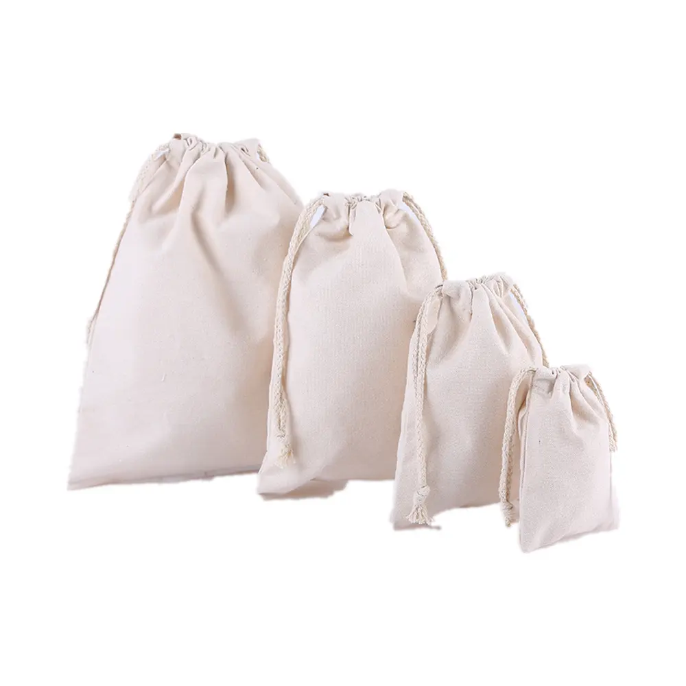 Custom Promotional Cotton巾着Bag WithロゴPrinting、大小サイズのバッグ布バッグパッケージ
