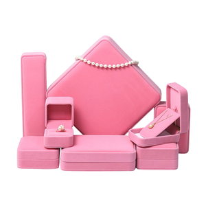 Multi-size <b>Pink</b> Velvet <b>Jewellery</b> <b>Box</b>, Elegant Rigid Storage Case for Rings, Pendants, Bracelets, Wedding Gift Packaging - Product Image 1
