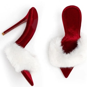 Large Size 45 Women Custom Styles Sandals Dress Stiletto on Shoes Thin High Heels Wide Fit Fluffy Fur Mules - Product Image 4