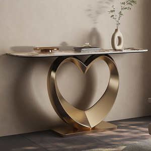 Mesa de <span class=keywords><strong>consola</strong></span> semirredonda de lujo moderna, gabinete de entrada de placa de roca muy <span class=keywords><strong>estrecha</strong></span> para sala de estar, pasillo de entrada de pared - Product Image 1