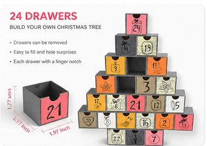 Caja de Calendario de Adviento Personalizada en Forma de Árbol de Navidad Gris de 24 Días con Cajones, Caja Ciega de Cartón Rígido, Embalaje Misterioso para Regalo - Product Image 5