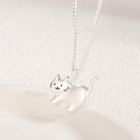 Collier tendance en argent sterling 925 avec pendentif chaton souriant, bijoux pour femmes, cadeau pour filles, texture délicate, vente en gros