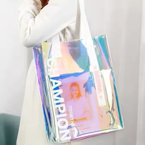 กระเป๋าโท้ท PVC โฮโลแกรมใสพร้อมโลโก้พิมพ์เลเซอร์สำหรับผ้าขนหนูชายหาดฤดูร้อน-ถุงของขวัญกลางแจ้ง - Product Image 4