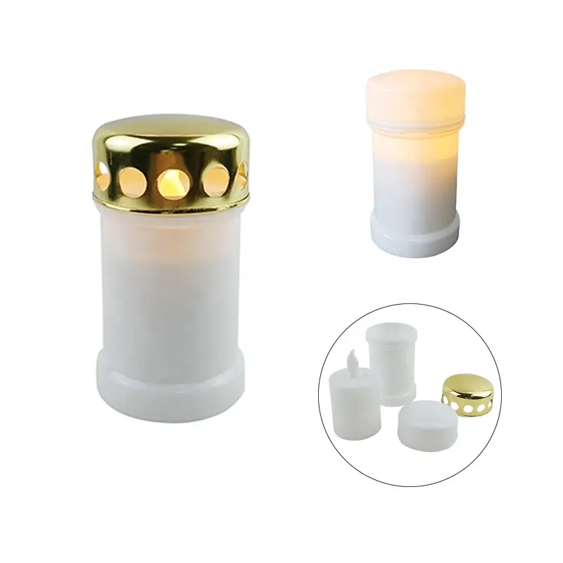 Sản Phẩm Mới Bán Buôn LED Light Nhựa Pin Điện Tử Cầu Nguyện Nến Không Thấm Nước Duo Có Nắp LED Grave Candle