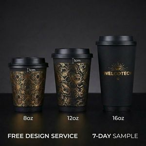Vasos de Papel Desechables de Lujo Personalizados para Café Especial, Tamaños de 4oz a 20oz, con Impresión en Dorado, Doble Pared, Papel Kraft, Incluye Tapa - Product Image 3