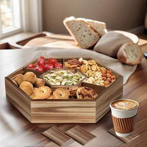 Achteckiges hölzernes Serviert ablett mit 8 Fächern, mehrzellige Snack box für Nüsse, Süßigkeiten, Party Food Display - Product Image 6
