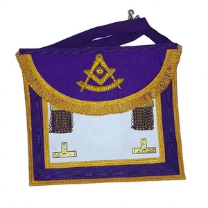 Purple Apron Masonic Regalia Apron Rounded Flap and Metal Tee Level Hand Made square and Compass - Product Image 1