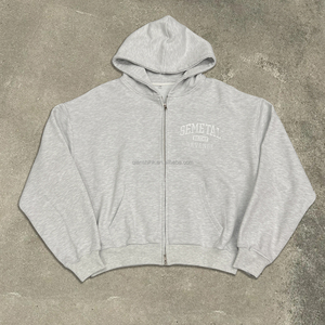 เสื้อฮู้ดแบบมีซิปรูดของผู้ชายเสื้อมีฮู้ดปักลายแนวสตรีท GSM 500ออกแบบได้ตามต้องการ - Product Image 1