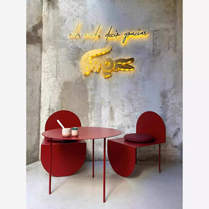 Conjunto de Mesa y Sillas de Estilo Industrial Moderno, Semicircular, de Hierro, para Exteriores, Cafetería, Salón de Té, Comedor al Aire Libre, Muebles Comerciales - Product Image 6