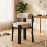 Chaise de salle à manger mobile en bois massif et cuir rembourré, style rétro français médiéval, dossier simple, luxe léger, mobilier de maison