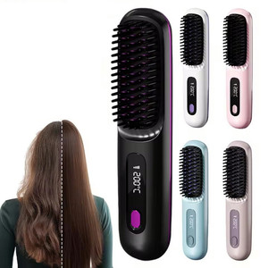 Peigne chauffant électrique <span class=keywords><strong>en</strong></span> céramique LCD USB, sans fil, portable, avec ions négatifs, outil de coiffage rechargeable, <span class=keywords><strong>brosse</strong></span> lissante - Product Image 1