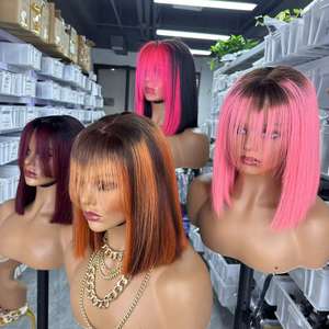 Peluca de Cabello Humano Remy Vietnamita al por Mayor con Encaje Frontal Transparente, Sin Pegamento, Corte Bob Corto, Doble Trama - Product Image 1