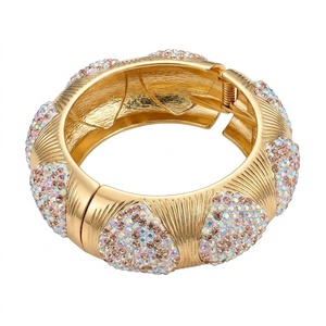Luxury Fashion Alloy Aurora <b>Crystal</b> Full Pave Spring Cuff <b>Bracelet</b> Gold Plated Bling Rhinestone Wide Bangle Vintage Evening - Product Image 1