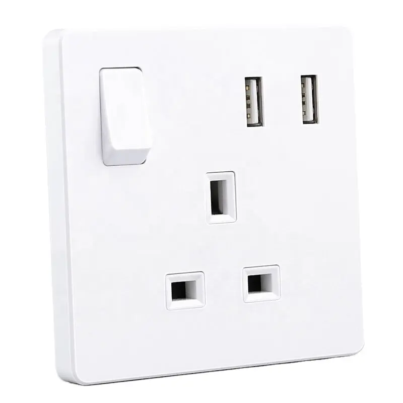 Leishen 13A UKCA Listed 2 USB-A UK British Socket Switched Multi Power Outlet BS Standard Elektrische Single Switched Wall Outlet