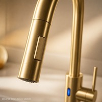 Robinet de cuisine intelligent de luxe à capteur tactile, finition or brossé, en acier inoxydable 304, avec douchette extractible, mitigeur moderne pour évier