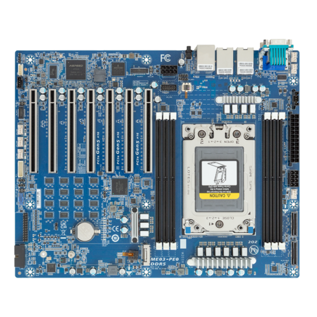 ME03-PE0 ATX Server Motherboard with Single AMD LGA 4844(Socket SP6),DDR5 Support