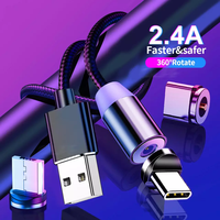 Cable de Datos Magnético de Carga Rápida de 2.4A, 1M, de Cobre Puro y Nylon, con Conector Micro USB Tipo-C para Teléfono y Computadora