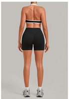Ensemble de yoga 2 pièces pour femme avec logo personnalisé, soutien-gorge de sport contrastant et short taille en V, tenue de sport pour la course à pied