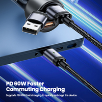 Câble de charge mobile Toocki USB 2 en 1, 60W max, câble USB Type-C avec LED, câble de charge rapide