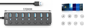 하이 퀄리티 4 포트 7 포트 USB 3.0 허브 (전원 켜기/끄기 스위치 어댑터 포함) PC 노트북 재고 위한 다기능 - Product Image 2