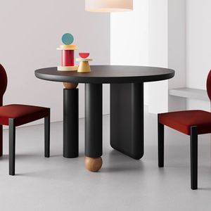 Phong cách cổ xưa màu đen rắn gỗ Bàn tròn hộ gia đình nhỏ Mỹ phong cách retro Bàn Ăn Tròn pj2453 - Product Image 1