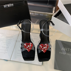 Rhinestone love Style 2024 New All-match High Heel Waterproof Platform Star <b>Sandals</b> - Product Image 4