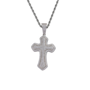 Full zirconium wide <b>cross</b> pendant, hip hop jewelry copper inlaid zircon trendy stacking, <b>cross</b> necklace - Product Image 5