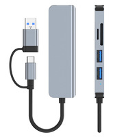 Docking Station Tipe-C Lima-dalam-Satu untuk Laptop, Hub Ekspansi USB dengan Port USB 3.0, USB 2.0, SD, dan TF