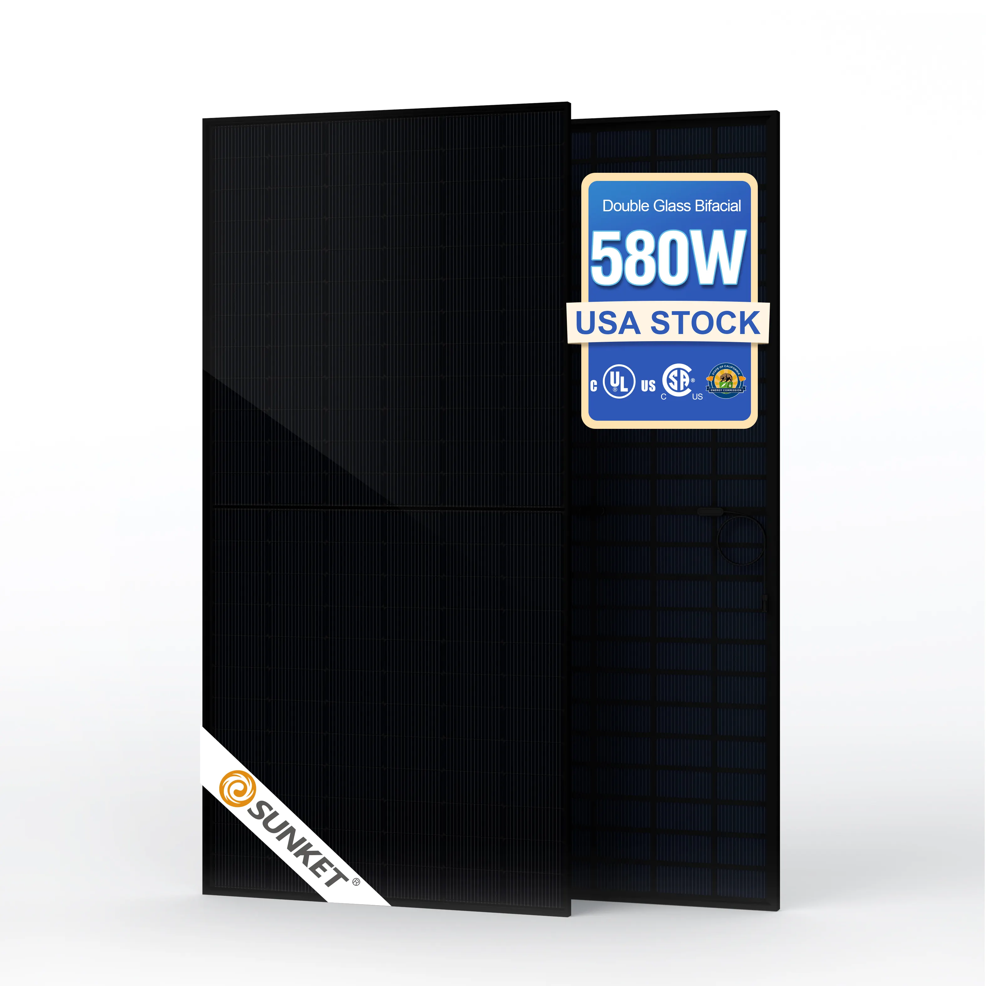 Topcon 575W 580W Todo negro Panel solar bifacial Casa de energía transparente Precio de panel solar Hogar con batería e inversor