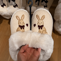 Chaussons d'intérieur doux en polaire de Noël pour femmes, mignons, brodés de dessins animés, pantoufles d'hiver en peluche, fournitures de fête
