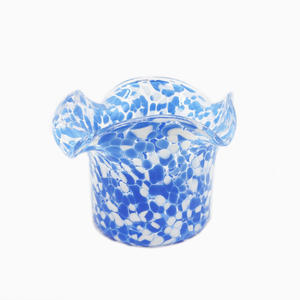 Handcrafted Blue Speckled Fluted <strong>Glass</strong> <strong>Candle</strong> <strong>Holder</strong> Elegant Green and Beige Speckled <strong>Glass</strong> <strong>Candle</strong> Jars - Product Image 2