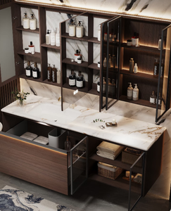 French Modern Style Eco-Friendly <strong>Wood</strong> <strong>Bathroom</strong> <strong>Cabinet</strong> with Custom Ceramic Sink Smart Mirror Vanity for Small Apartment - Product Image 6