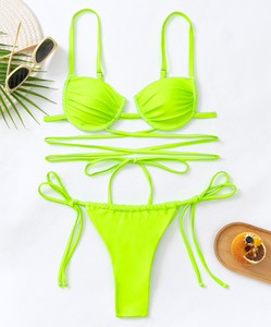 STOCK <span class=keywords><strong>Maillot</strong></span> <span class=keywords><strong>de</strong></span> bain brésilien effronté à bretelles, bikini push-up à armatures unies - Product Image 5