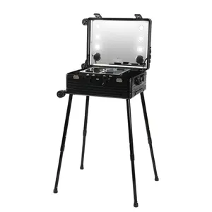 OBOX黑色银色化妆储物盒发光二极管带镜子硬壳收纳器化妆盒化妆盒