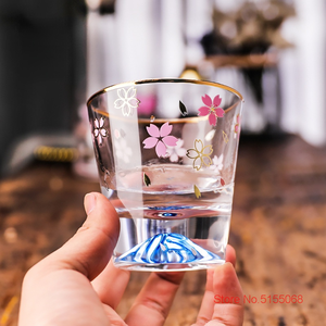 Verre à <span class=keywords><strong>Whisky</strong></span> Fuji rose en cristal, verres à vin pour femmes, monture bleue, fleurs de cerisier rose, pour dame - Product Image 6