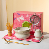 Ensemble de matcha japonais personnalisé rose, poudre de thé vert, 7 pièces, fouet en bambou, bols, ensemble de matcha pour le thé, le café, ensemble de fouet à matcha