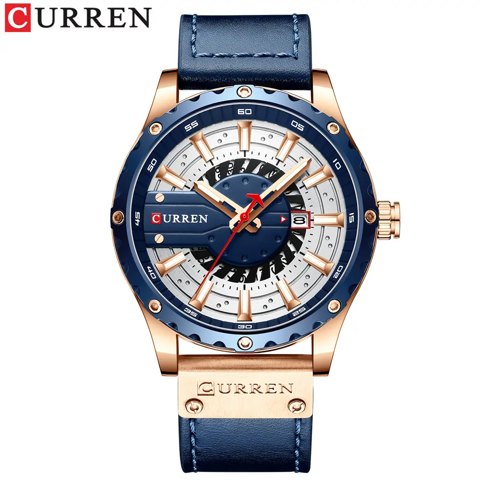 Curren 8374 leaher strap 3atm water resistant chronograph man quartz wrist watch with calendar