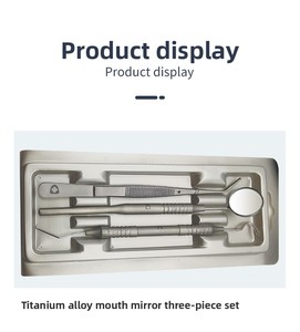Juego de tres/cuatro piezas de instrumentos dentales: Sonda, Pinzas, Espejo Bucal, de Acero Inoxidable Plateado con Empuñadura Moleteada y Placa Curva para Inspección - Product Image 4