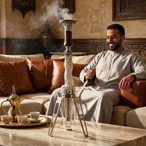 Set de Shisha Moderno de 61 cm, Botella de Vidrio Blanca, Narguile de Acero Inoxidable, Manguera de Silicona, Hookah para Salón - Product Image 4
